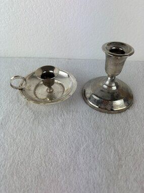 Vintage Set of Two Silver Hand Held Candle Holder & Silver Toper Candle Holder